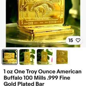 1 Troy oz American Buffalo 100 mills .999 fine gold plated bar